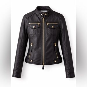 Boston Proper Black Genuine Leather Moto Jacket Size S Gold Hardware